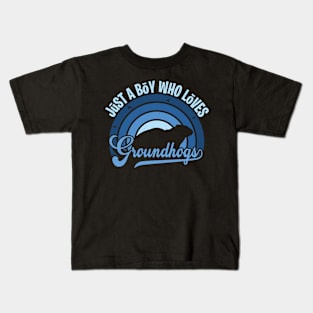 Funy Quote Just A Boy Who Loves groundhogs Blue 80s Retro Vintage Sunset Gift IdeA for boys Kids T-Shirt